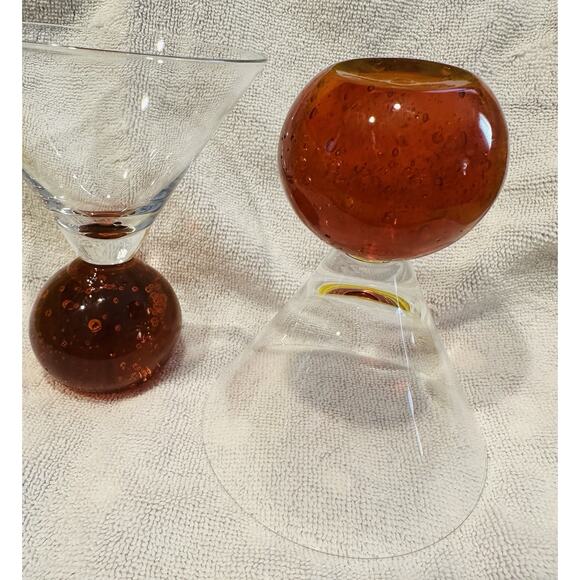 Vtg Set Signed Cointreau Martini Cocktail Glasses Controlled Bubbles Orange Ball - Picture 3 of 7